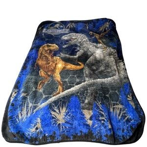 Jurassic World Dinosaur Plush Throw Blanket T-Rex Indominus Rex Blue 46x35